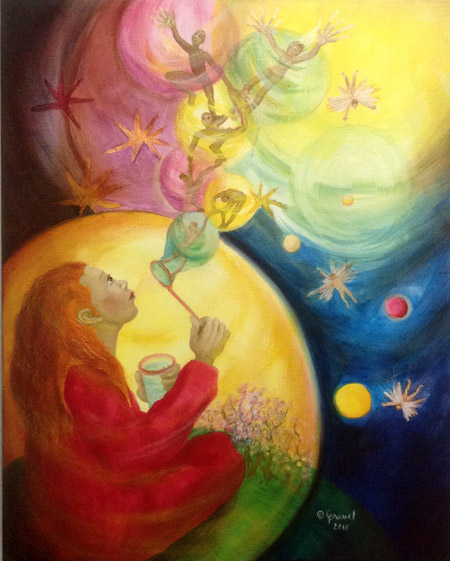 Nature Blowing Seeds of Life - painting by Francine Gravel